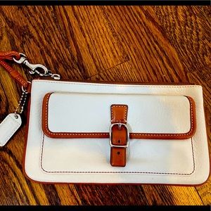 Coach white leather wristlet
